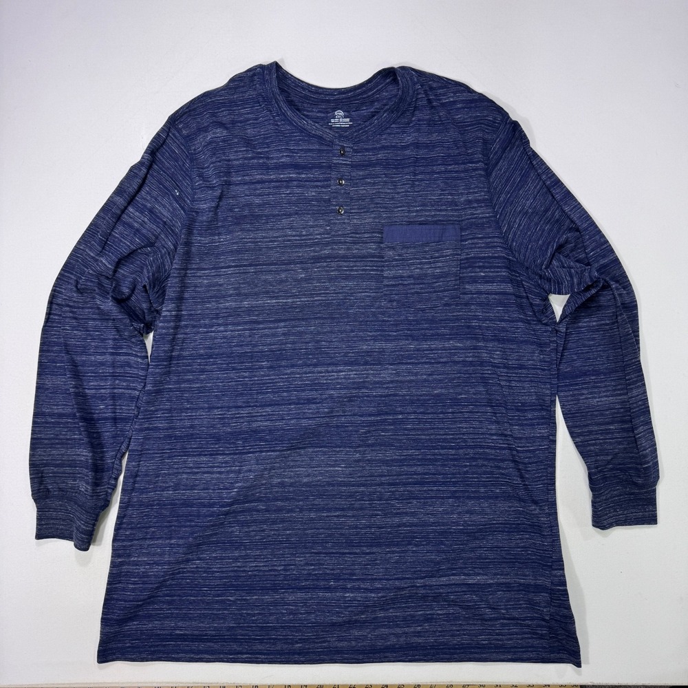 Harbor Bay Henley Shirt Mens 3XLT Blue Space Dye Long Sleeve Pocket Tee Cotton